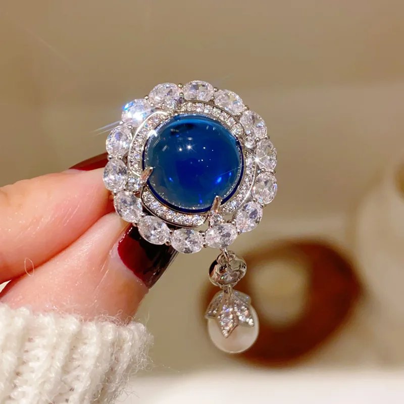 Broches françaises avec pendentif en perles d'eau douce naturelles de haute qualité pour femmes, élégantes, rétro, saphir, magnifique Corsage, bijoux Broches françaises avec pendentif en perles d'eau douce naturelles de haute qualité pour femmes, élégantes, rétro, saphir, magnifique Corsage, bijoux