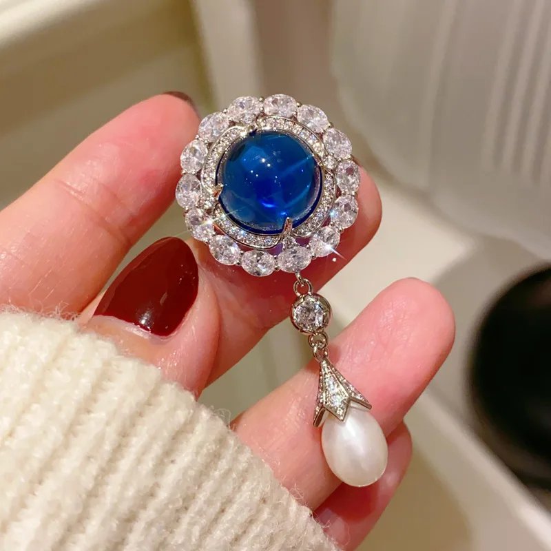 Broches françaises avec pendentif en perles d'eau douce naturelles de haute qualité pour femmes, élégantes, rétro, saphir, magnifique Corsage, bijoux Broches françaises avec pendentif en perles d'eau douce naturelles de haute qualité pour femmes, élégantes, rétro, saphir, magnifique Corsage, bijoux
