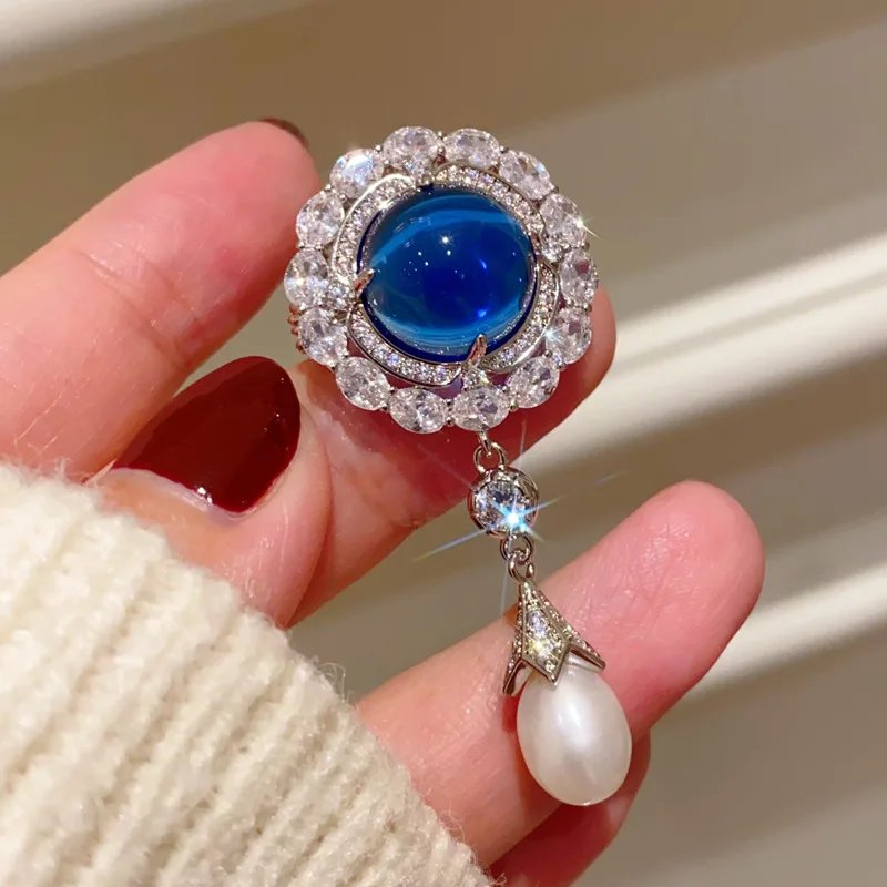 Broches françaises avec pendentif en perles d'eau douce naturelles de haute qualité pour femmes, élégantes, rétro, saphir, magnifique Corsage, bijoux Broches françaises avec pendentif en perles d'eau douce naturelles de haute qualité pour femmes, élégantes, rétro, saphir, magnifique Corsage, bijoux