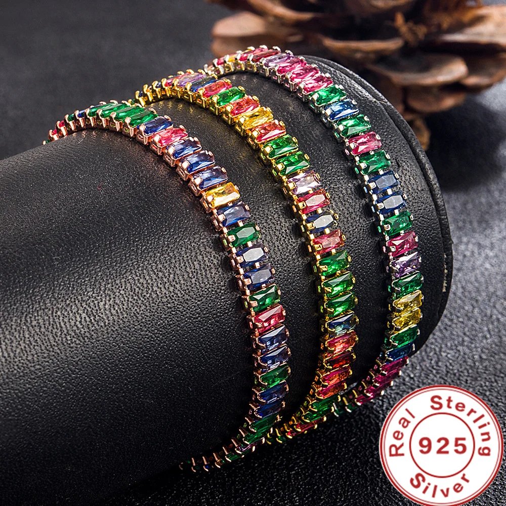 Andara 925 Bracelet en argent Sterling chaîne de luxe couleur cristal main bijoux pour femmes charme cadeau de mariage fête 18 cm Andara 925 Bracelet en argent Sterling chaîne de luxe couleur cristal main bijoux pour femmes charme cadeau de mariage fête 18 cm